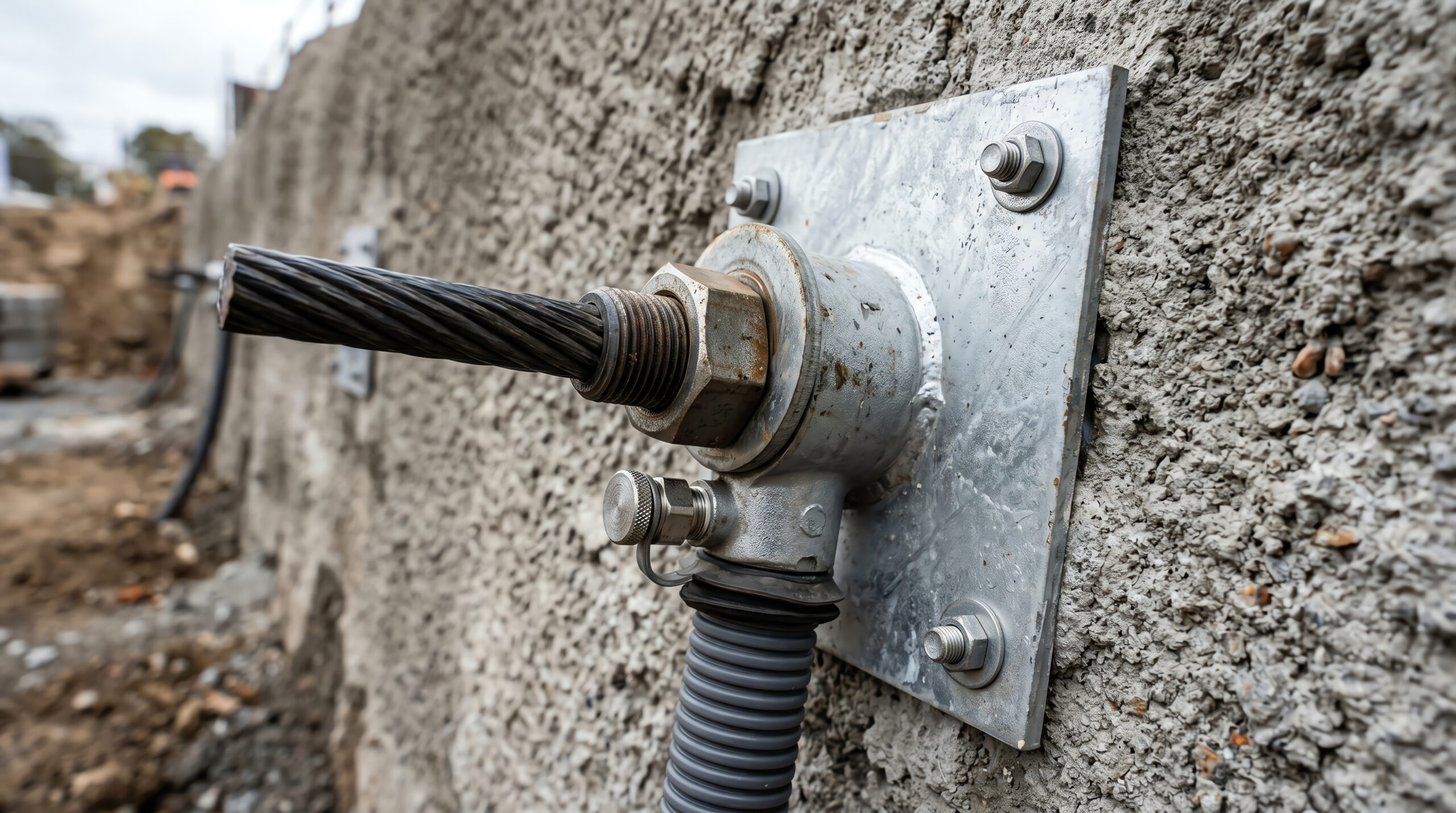 Commercial retaining wall tieback anchor installation in Fort Worth DFW